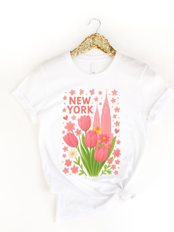 Dámske biele tričko TULIPÁNY V NEW YORKU