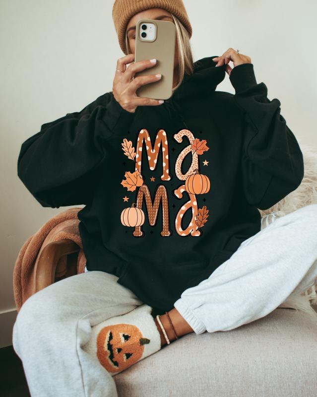 Dámska mikina s kapucňou ČIERNA- MAMA PUMPKIN