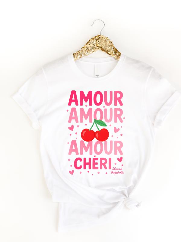 Dámske biele tričko AMOUR CHÉRI ČEREŠNIČKY