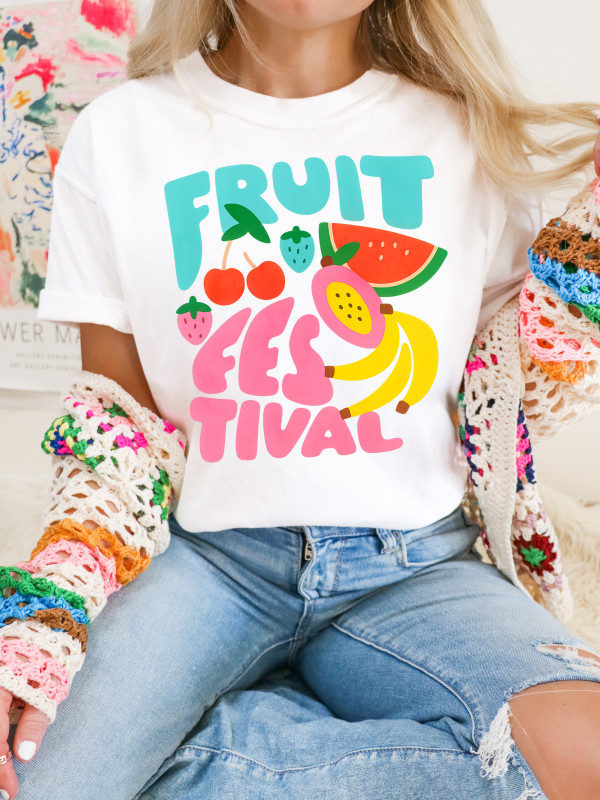 Dámske biele tričko FRUIT FESTIVAL kombo modrá