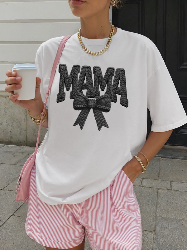 Dámske biele tričko MAMA VÝŠIVKA (PRINT)ČIERNA